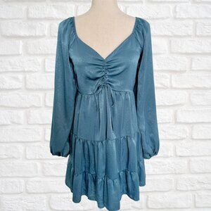 Altar'd State Long Sleeve Teal Dress Dark Blue Green Size Small Ruffle